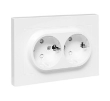 Механизм розетки двойной, 16А, с заземлением, со шторками, с рамкой, белый Эпика EKF  UP1-SOW-211  EKF