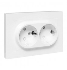 Механизм розетки двойной, 16А, с заземлением, со шторками, с рамкой, белый Эпика EKF  UP1-SOW-211  EKF