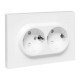 Механизм розетки двойной, 16А, с заземлением, со шторками, с рамкой, белый Эпика EKF  UP1-SOW-211  EKF