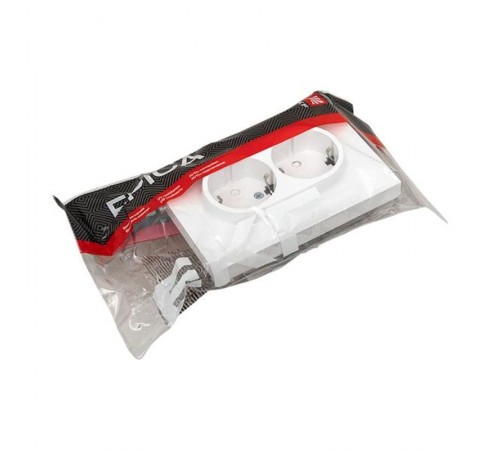 Механизм розетки двойной, 16А, с заземлением, со шторками, с рамкой, белый Эпика EKF  UP1-SOW-211  EKF