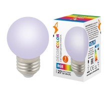 Лампа светодиодная LED-G45-1W/RGB/E27/FR/С декоративная LED. "шар", матовая. Цвет RGB  UL-00005808  Volpe