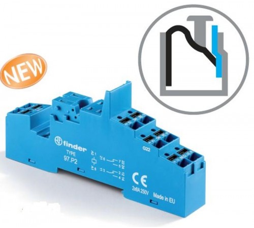 Розетка с безвинтовыми клеммами Push-in для реле 46.52; применяются модули 86.30, 99.02; в комплекте пластиковая клипса 097.01  97P2SPA  Finder