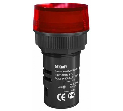 Лампа комм. ADDS 22 мм LED кр. 24В AC/DC ЛK-22   25066DEK  DEKraft