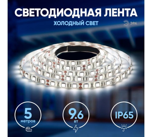 Лента светодиодная 120 диодов IP65 белый цвет LS2835-120LED-IP65-W-eco-5m  Б0035599  ЭРА