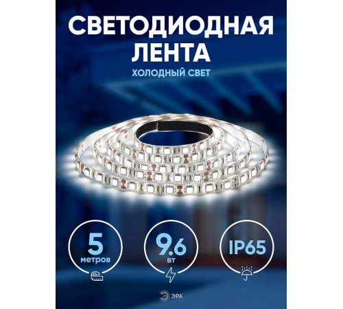 Лента светодиодная 120 диодов IP65 белый цвет LS2835-120LED-IP65-W-eco-5m  Б0035599  ЭРА
