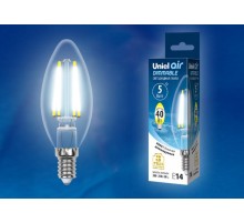 Лампа светодиодная LED-C35-5W/NW/E14/CL/DIM GLA01TR LED диммируемая. "свеча", прозр серия Air. 4000K  UL-00002862  Uniel