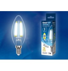 Лампа светодиодная LED-C35-5W/NW/E14/CL/DIM GLA01TR LED диммируемая. "свеча", прозр серия Air. 4000K  UL-00002862  Uniel