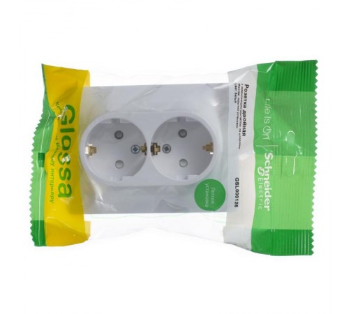 Glossa Белый Розетка 2-я с заземлением со шторками (в сборе с рамкой)  GSL000126  SE