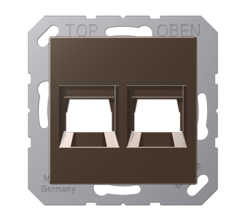 Kрышка для 2-х разъемов; без видимого винта; подпружиненная шторка; термопласт; мокка A1569-2WEMO Jung