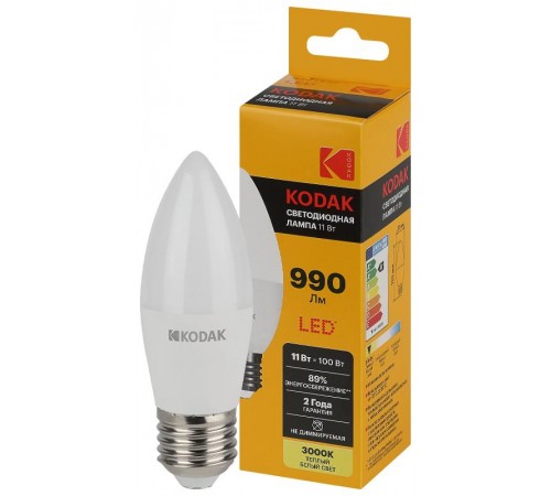 Лампа светодиодная B35-11W-830-E27 11Вт свеча теплый белый свет  Б0057632  Kodak