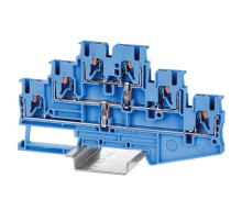 Клемма трехуровневая, зажим push-in, 6 точек подключения с перемычкой между уровнями, 2.5 кв.мм, синяя  VPR-2.5-3L-PV-BU  DKC