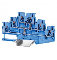 Клемма трехуровневая, зажим push-in, 6 точек подключения с перемычкой между уровнями, 2.5 кв.мм, синяя  VPR-2.5-3L-PV-BU  DKC