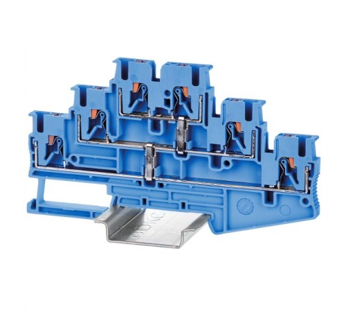 Клемма трехуровневая, зажим push-in, 6 точек подключения с перемычкой между уровнями, 2.5 кв.мм, синяя  VPR-2.5-3L-PV-BU  DKC