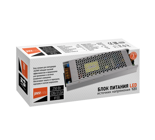 Драйвер для светодиодной ленты BSPS 12V21,00A=250W IP20 3 г.гар.  .1001238A  Jazzway