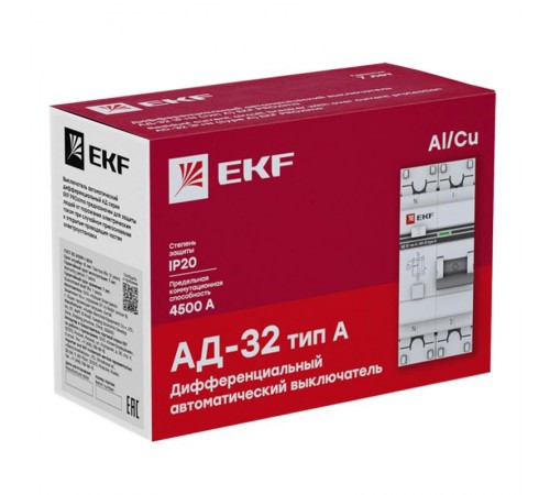 Выключатель автоматический дифференциального тока АД-32 1п+N 16А C 30мА тип A PROxima  DA32-16-30-a-pro  EKF (замена - D63N26EA16C30)