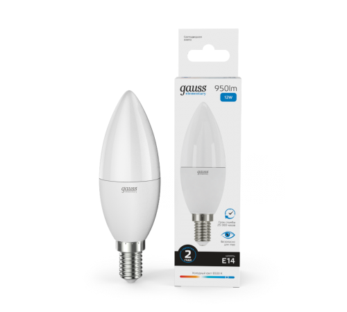 Лампа светодиодная Elementary Свеча 12W 950lm 6500K Е14 LED 1/10/100  33132  Gauss