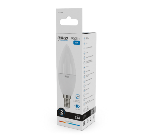 Лампа светодиодная Elementary Свеча 12W 950lm 6500K Е14 LED 1/10/100  33132  Gauss
