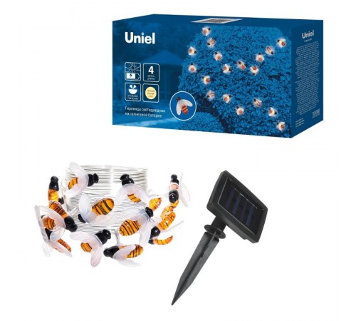 Садовая гирлянда на солн.батарее "Пчелки" USL-S-127/PT4000 BEES 20LED. 3000К 1*АА Ni-Mh акк в/к. IP44  UL-00004280  Uniel