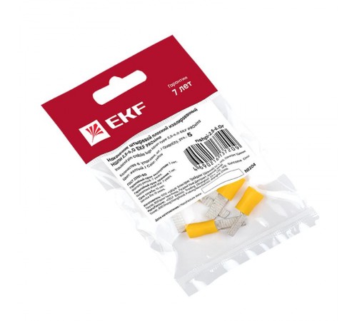 Наконечник штыревой плоский изолированный НШПИ 2.5-6.0 (уп 5шт) EKF PROxima  nshpi-2.5-6.0r  EKF