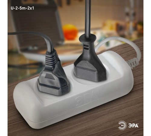 Удлинитель 2 гнезда 5м б/з 10А U-2-5m ПВС  Б0028361  ЭРА