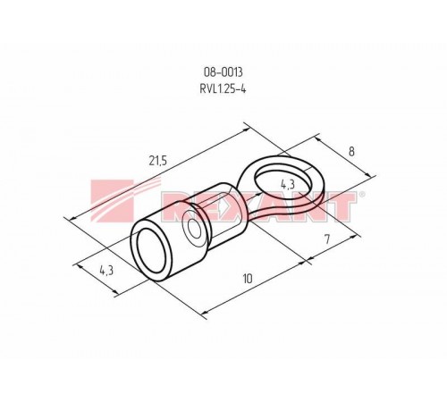 Наконечник кольцевой изолированный Dу=4.3 мм 0.5-1.5 кв мм (НКи 1.5-4/НКи 1,25-4) красный  08-0013  REXANT
