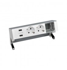 Настольный x4 розеточный блок, 2x2P+E, 2xUSB з/у, 1 пустой модуль, алюминий, S400  42422000-133  Simon