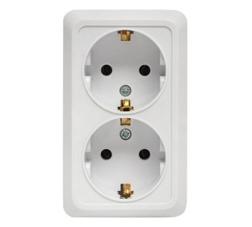 Рим Розетка 2-местная 16А с заземлением белая EKF  ENR16-128-10  EKF