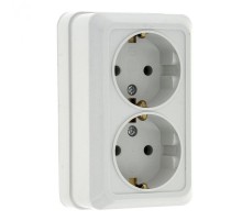 Рим Розетка 2-местная 16А с заземлением белая EKF  ENR16-128-10  EKF