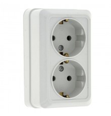 Рим Розетка 2-местная 16А с заземлением белая EKF  ENR16-128-10  EKF