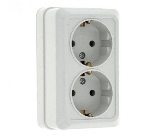 Рим Розетка 2-местная 16А с заземлением белая EKF  ENR16-128-10  EKF