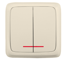 Выключатель открытой установки, двухклавишный, с индикацией, цвет слоновая кость  ВА10-152-01  HEGEL