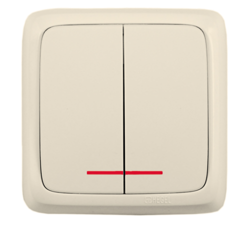 Выключатель открытой установки, двухклавишный, с индикацией, цвет слоновая кость  ВА10-152-01  HEGEL