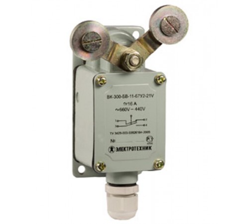 ВК-300-БВ-11-67У2-21, V-образный рычаг с роликом на каждом плече, cамовозврат, ступень 2- 51мм, IP67, выключатель концевой  ET511646  Электротехник