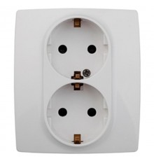 Розетка 12-2104-01 2-ая с заземлением со шторками, 16АХ-250В,  белый   Б0014699  ЭРА
