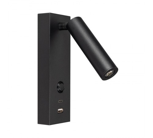 Светильник светодиодный SP-BED-CHARGE-S60x125-3W Warm3000 (BK, 20 deg, 230V, USB-A, USB-C) (Arlight, IP20 Металл, 3 года)  029629(1)  Arlight