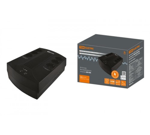 Источник бесперебойного питания ИБП 650 ВА 6 розеток +2USB  SQ1204-0001  TDM