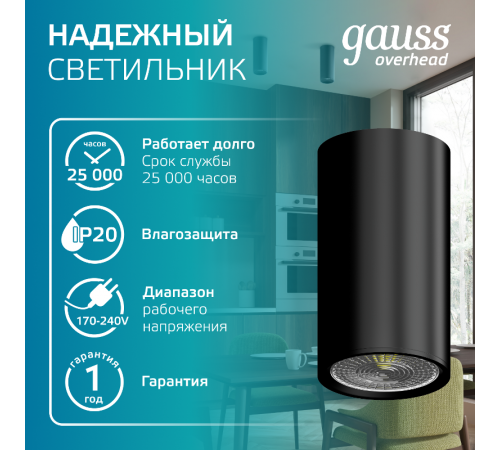Светильник  Basic, накладной, под лампу GU10, черный 1/20/60  HD061  Gauss