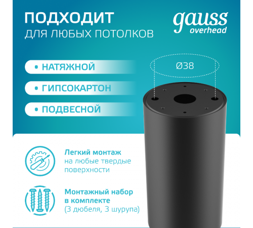 Светильник  Basic, накладной, под лампу GU10, черный 1/20/60  HD061  Gauss