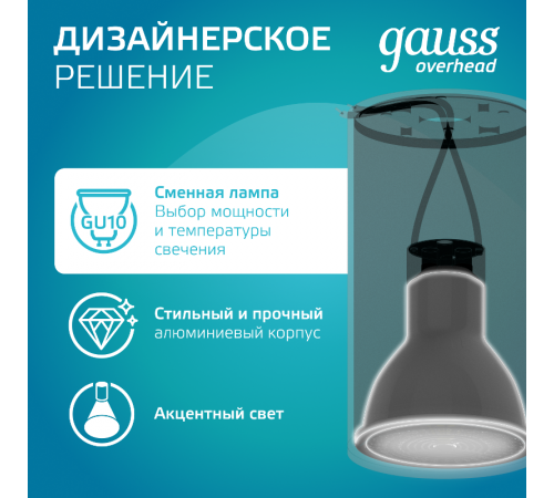 Светильник  Basic, накладной, под лампу GU10, черный 1/20/60  HD061  Gauss