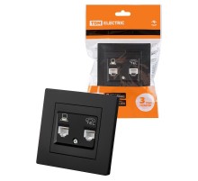 Розетка телефонная RJ11 + компьютерная RJ45 черная "Сенеж"  SQ1816-0327  TDM