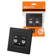 Розетка телефонная RJ11 + компьютерная RJ45 черная "Сенеж"  SQ1816-0327  TDM