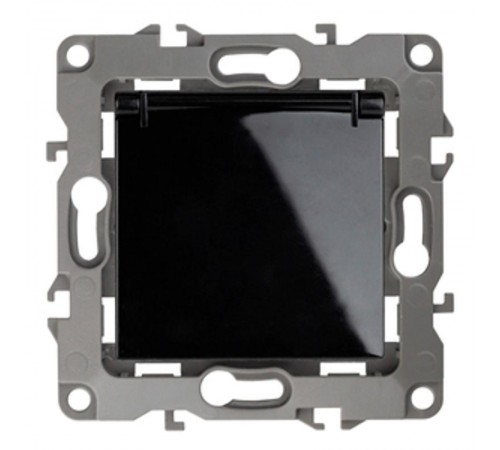 Розетка 12-2103-06 с заземлением со шторками с крышкой, 16АХ-250В,  чёрный  Б0014698  ЭРА