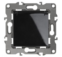 Розетка 12-2103-06 с заземлением со шторками с крышкой, 16АХ-250В,  чёрный  Б0014698  ЭРА