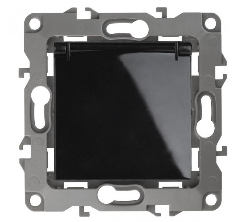 Розетка 12-2103-06 с заземлением со шторками с крышкой, 16АХ-250В,  чёрный  Б0014698  ЭРА