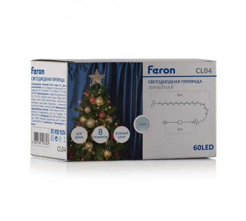 Светодиодная гирлянда CL04 линейная 6м +1.5м 230V 5000K с питанием от сети  32298  Feron