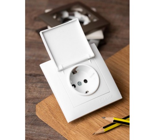 Валенсия розетка 1-местная с/з 16А белая с крышкой и защ. штор. EKF PROxima  EWV10-124-10  EKF