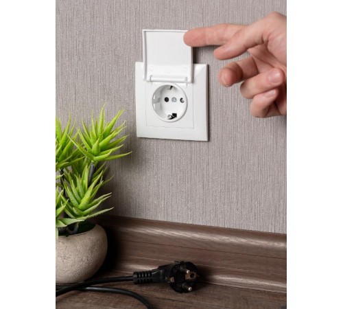 Валенсия розетка 1-местная с/з 16А белая с крышкой и защ. штор. EKF PROxima  EWV10-124-10  EKF