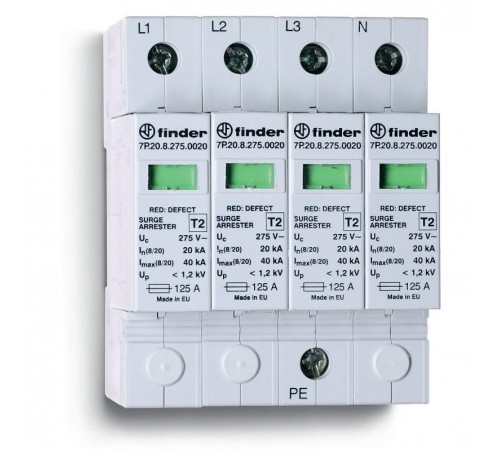 Устройство защиты от импульсных перенапряжений УЗИП тип 2 (4 варистора); модульный, ширина 70мм; степень защиты IP20  7P2582751020  Finder