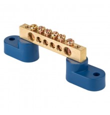Шина "0" N (8х12мм) 6 отверстий латунь 2 синих угловых изолятора EKF PROxima  sn0-125-06-2  EKF