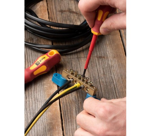 Шина "0" N (8х12мм) 6 отверстий латунь 2 синих угловых изолятора EKF PROxima  sn0-125-06-2  EKF